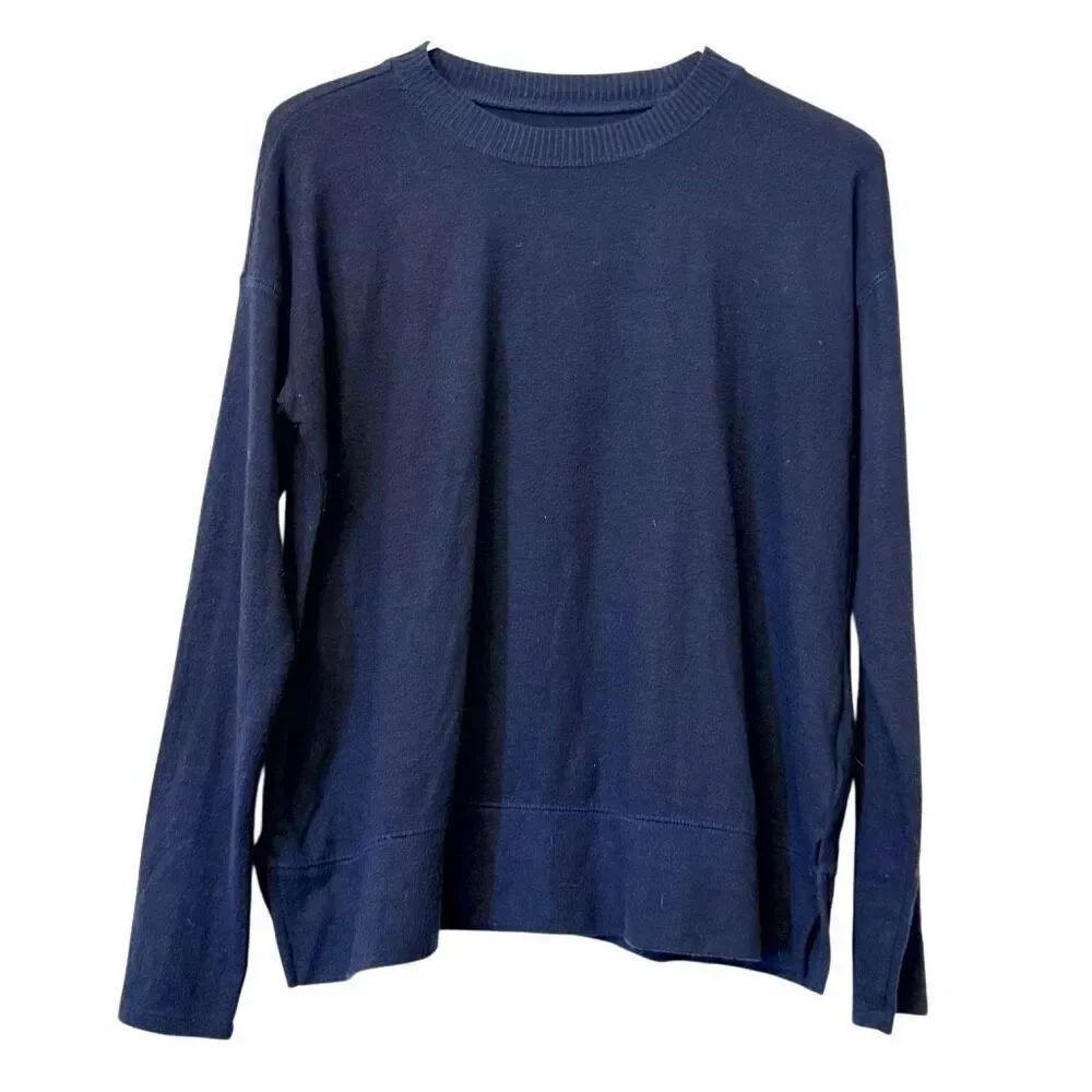Lucky Brand Crew Neck Knit Lightweight Pullover Sweater Navy Blue Size XS